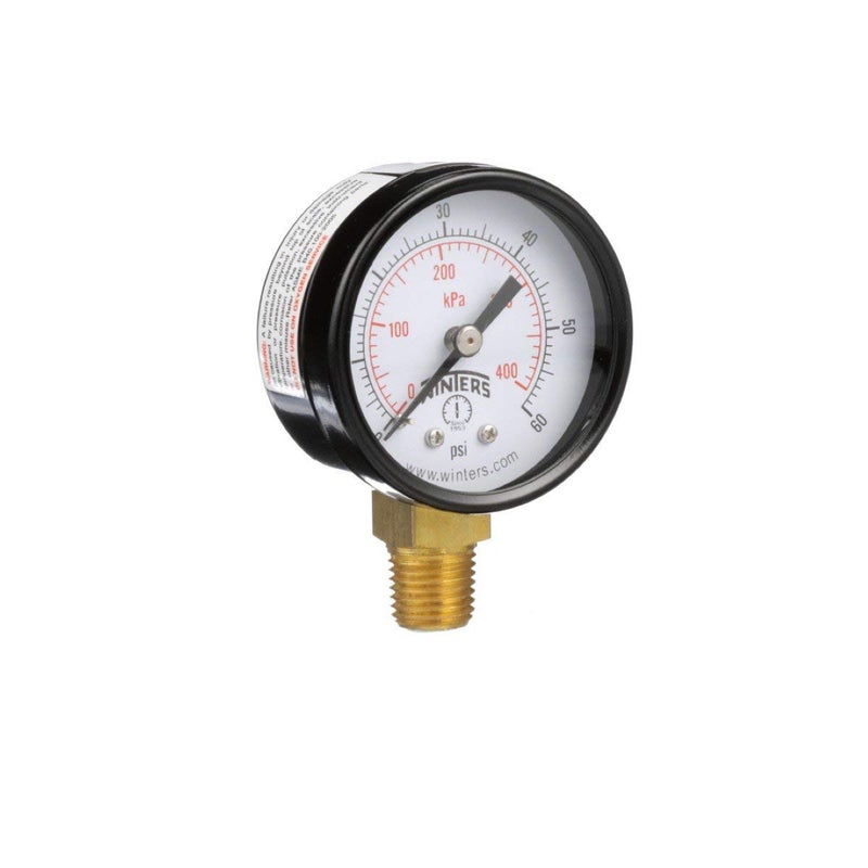 Winters Instruments Winters 2 inch Dial Size, Economy Utility Dry Pressure Gauge, Brass Internals, Black Steel Case, Dual Scale 30 inch Hg-0 Vac/kPa, 3-2-3% Accuracy, 1/8 inch NPT Bottom Mount, Vacuum Pressure Gauge - Image 2